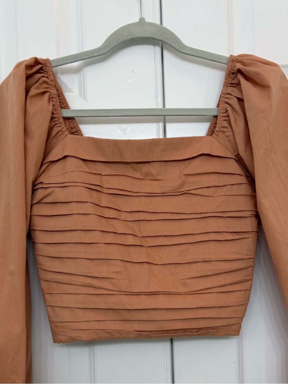 Abercrombie & Fitch Pleated Smocked Square-Neck•Puff Sleeve•terracotta•ballet•SM - Picture 7 of 16